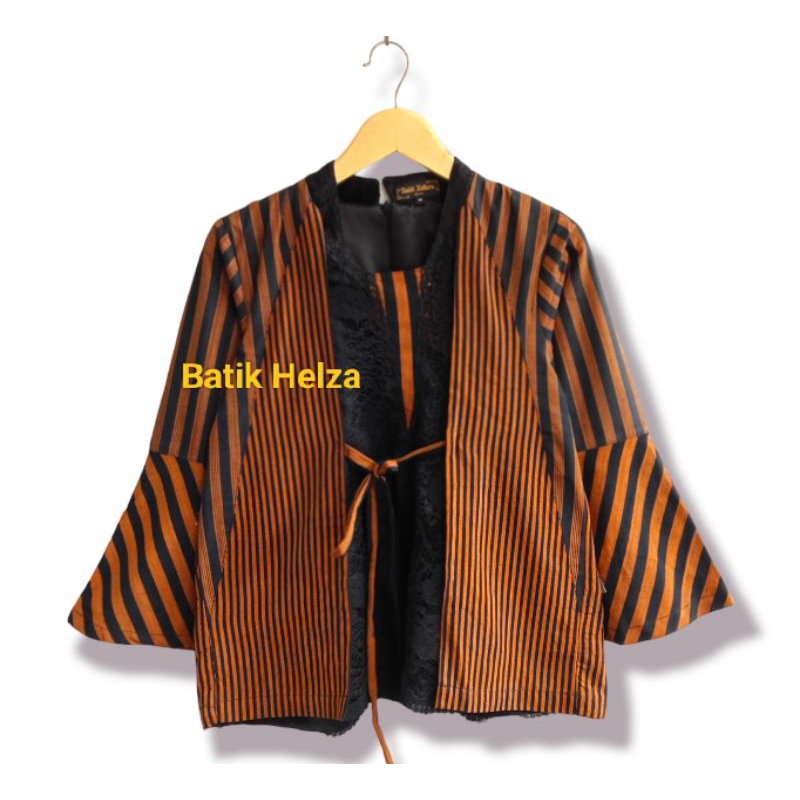 blus batik lurik wanita divariasikan dengan kain brokat bahan katun lapis Furing Size S-XXXL cocok u