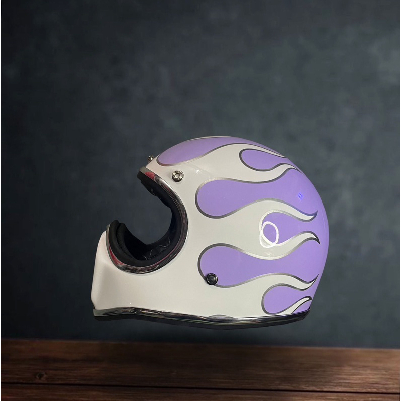 Helm Cakil Custom Flame Lilac - Helm custom Vespa,Japstyle,Scrambler