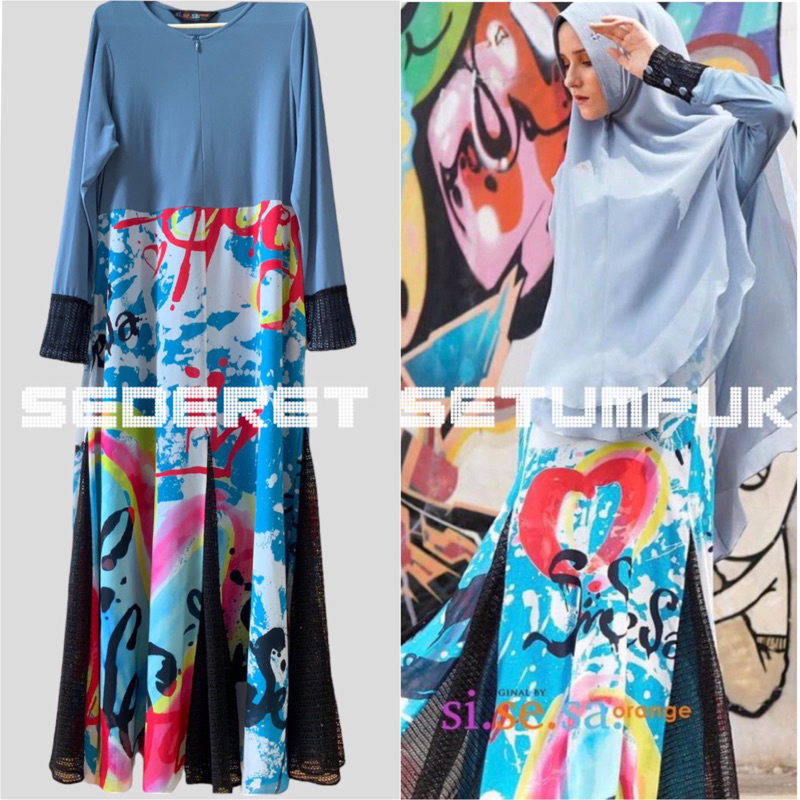 SISESA DRESS GRAFFITI BLUE AMAZON - DRESS ONLY (PRELOVED)