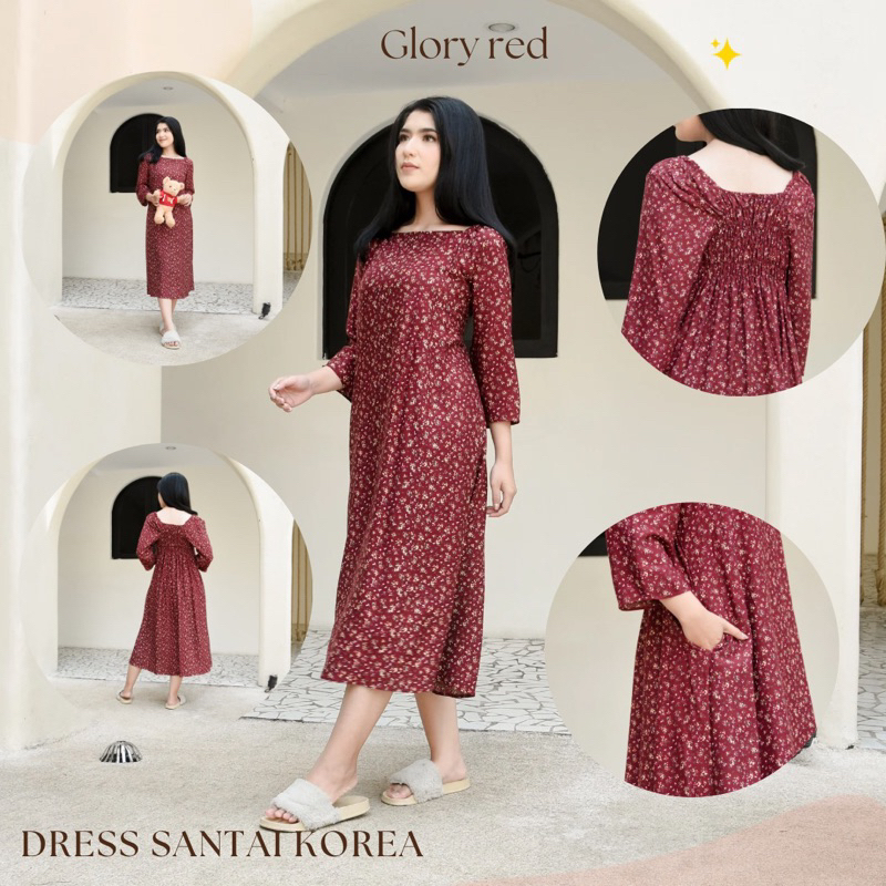 dress santai korea merah maroon glory red homedress pakaian rumah