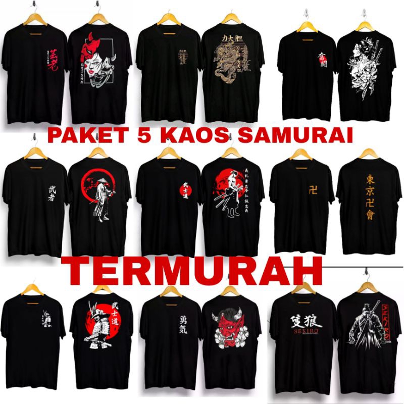 PAKET HEMAT KAOS SAMURAI ISI 5 PCS/KAOS DISTRO SAMURAI/KAOS SAMURAI