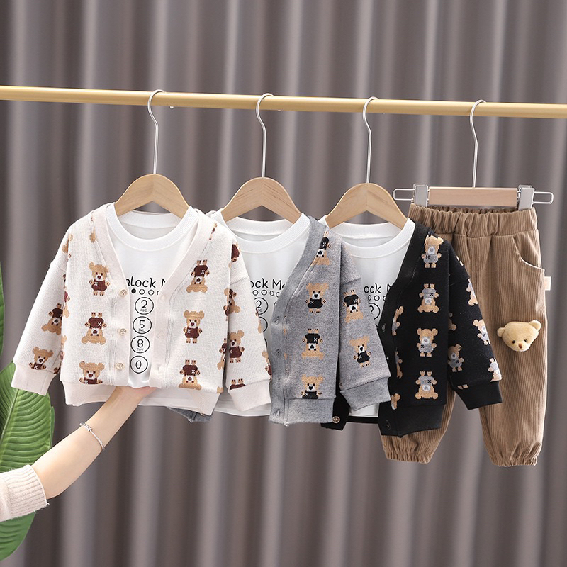 Baju Setelan Anak Laki Laki Cowok 1 2 3 Tahun  3 IN 1 ( Kemeja, Celana Panjang Rompi/ Vest ) / Baju Lebaran Anak / Baju Jalan Anak / Baju Casual Anak Import Quality / Sandal Sepatu Kaos Kaki Anak Laki Laki cowok / Celana Anak /Atasan Baju Anak/Sweater