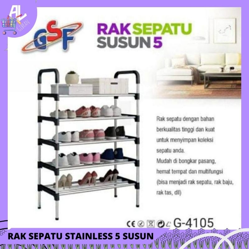 Rak Sepatu Stainless 4 susun / Rak sepatu susun 5 GSF / Rak Sepatu Murah