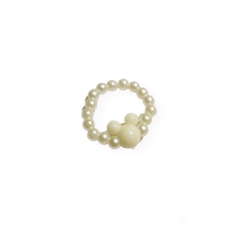 Cincin Beads Mickey Karakter Aesthetic Mutiara Elastis Pearl Ring