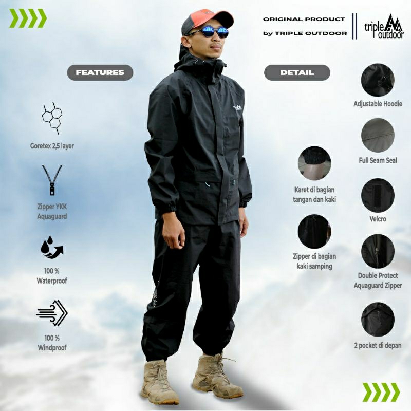 Jas Hujan Raincoat Jaket Bhogha Series Goretex Waterproof by Triple Outdoor