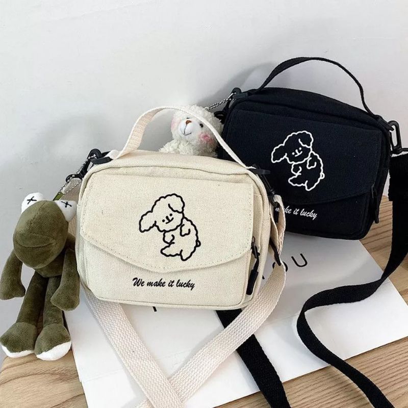 DOG tas selempang Sling bag mini tas selempang wanita kanvas murah