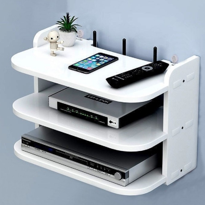 Ambalan Rak Wifi WPC Dinding Tempat Set Top Box Kaset CD DVD Floatig Shelf Serbaguna