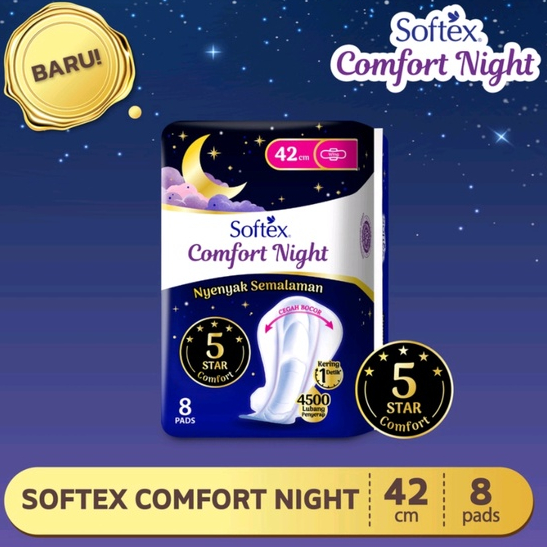 softex comfort night 42cm 8 pads Non gel pembalut wanita (no.217)