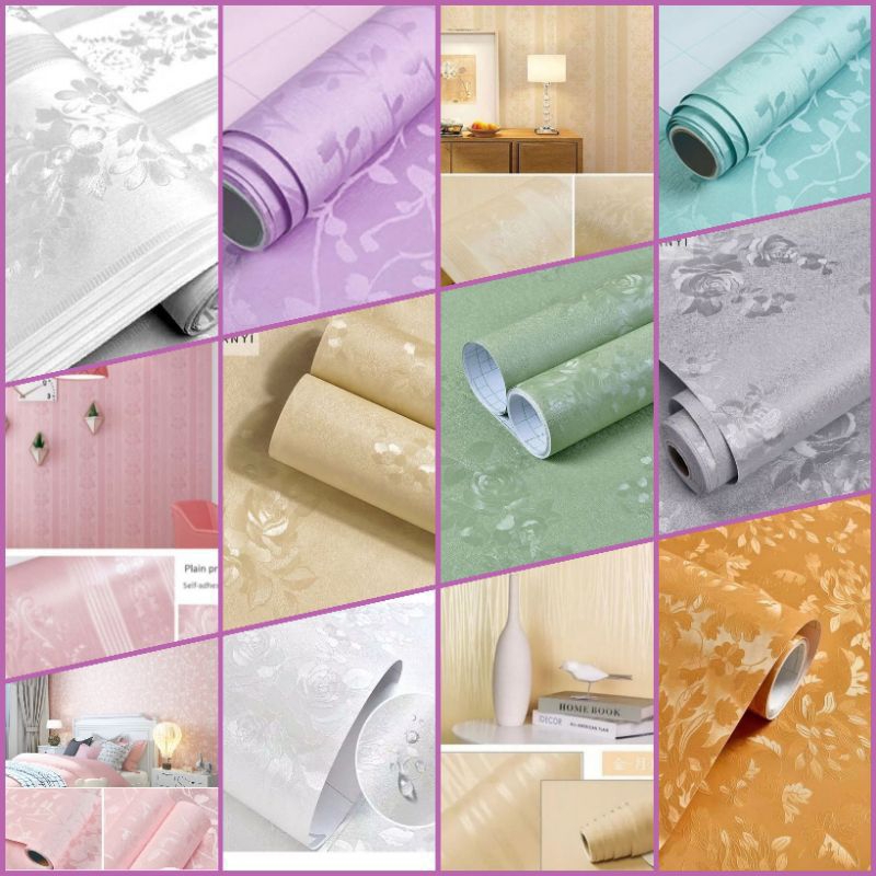 TERMURAH MEWAH ( ) Terlaris Wallpaper Sticker Wallpaper Dinding Ruang Tamu Polos Putih Cream Abu Ung
