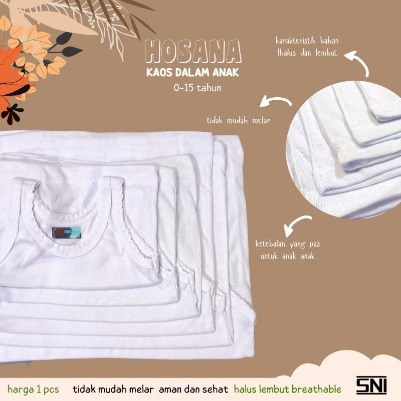Kaos Dalam Anak Singlet HOSANA PUTIH ukuran 32-38