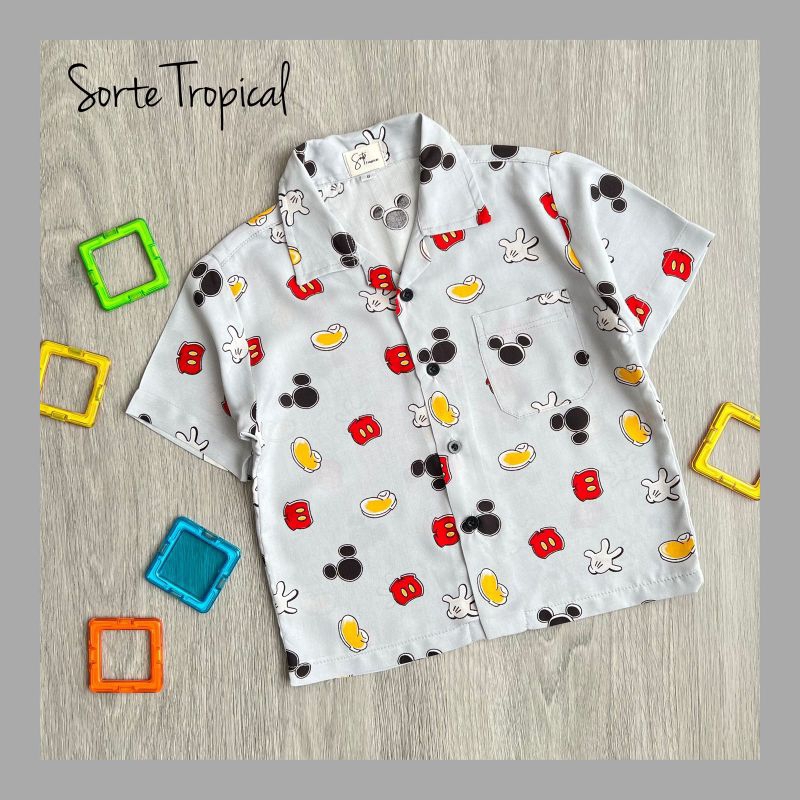 Baju Kemeja Pantai Hawaii Anak Unisex Casual Motif Mickey Rayon Katun