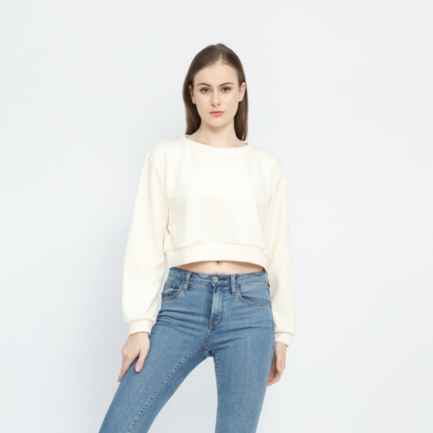 K&S Sweater Crop Top Vanilla - Outer Cardigan Vest Rompi Atasan Baju Wanita Putih