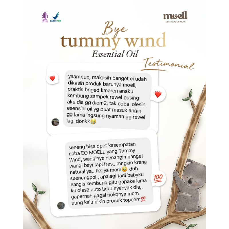 MOELL ESSENTIAL OIL BYE TUMMY WIND MEMBANTU MEREDAKAN GEJALA MASUK ANGIN DAN KEMBUNG PADA BAYI/NATURAL CARE FOR BABY