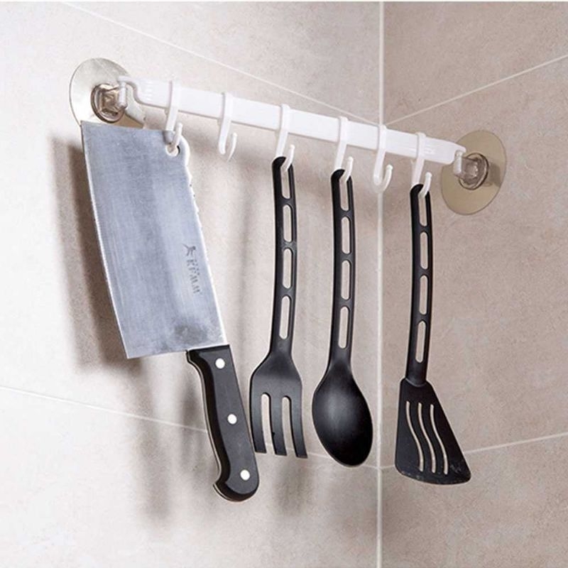 Outer Rak Gantungan Peralatan Dapur 6 Hole Strong Adhesive Hook