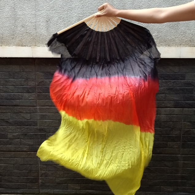 Kipas Tangan Anak Bambu Sutra Cina Panjang 120 cm Aksesoris Nari Alat Tari Props Tamborine Gereja Belly Dance Tamborin