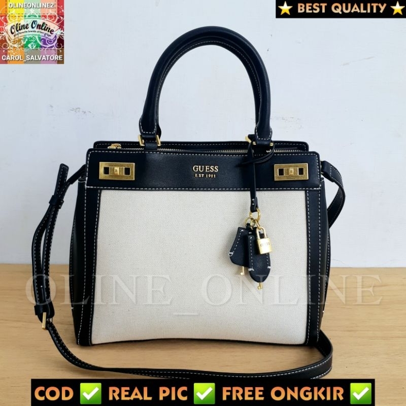 [oline_online] tas katey satchel Big size large sling bag with long strap canvas bag pvc logo batik brown yellow coffee white pink black selempang pundak jinjing Ready stock cirebon majalengka indramayu kuningan tegal brebes losari GS GB sindang laut