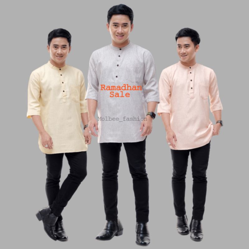 Baju Koko Kurta Lengan 3/4 dan Lengan Pendek Baju Koko Fashion Muslim Pria Dewasa Terbaru Bahan Katun Madinah