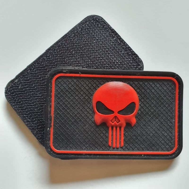 patch rubber logo tengkorak skull merah / funiser / tempelan emblem karet velcro