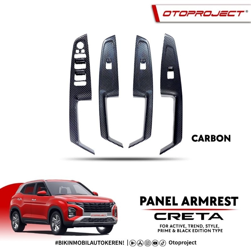 panel armrest power window Interior Hyundai Creta 2022 2023 Hitam Wood Carbon