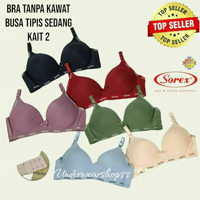 Bra/Bh Tanpa Kawat Busa Tipis/Bra Sorex Tanpa Kawat Busa Tipis Kait 2/Bh Tanpa Kawat Murah/Size 34-40 Cup B Sedang