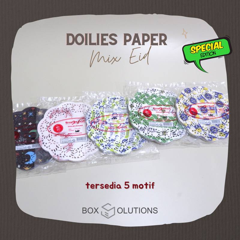 

[isi 100] doilies paper round 5,5" motif mix eid | kertas doilies motif lebaran | kertas renda