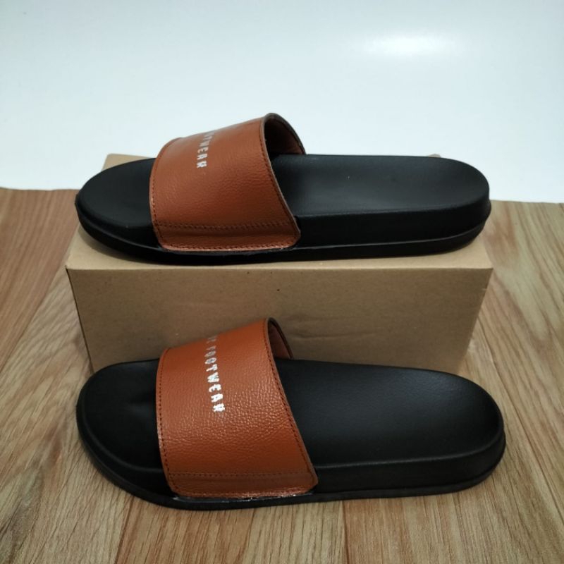 Sandal slide slop pria kulit sapi asli rubber premium NDC leather