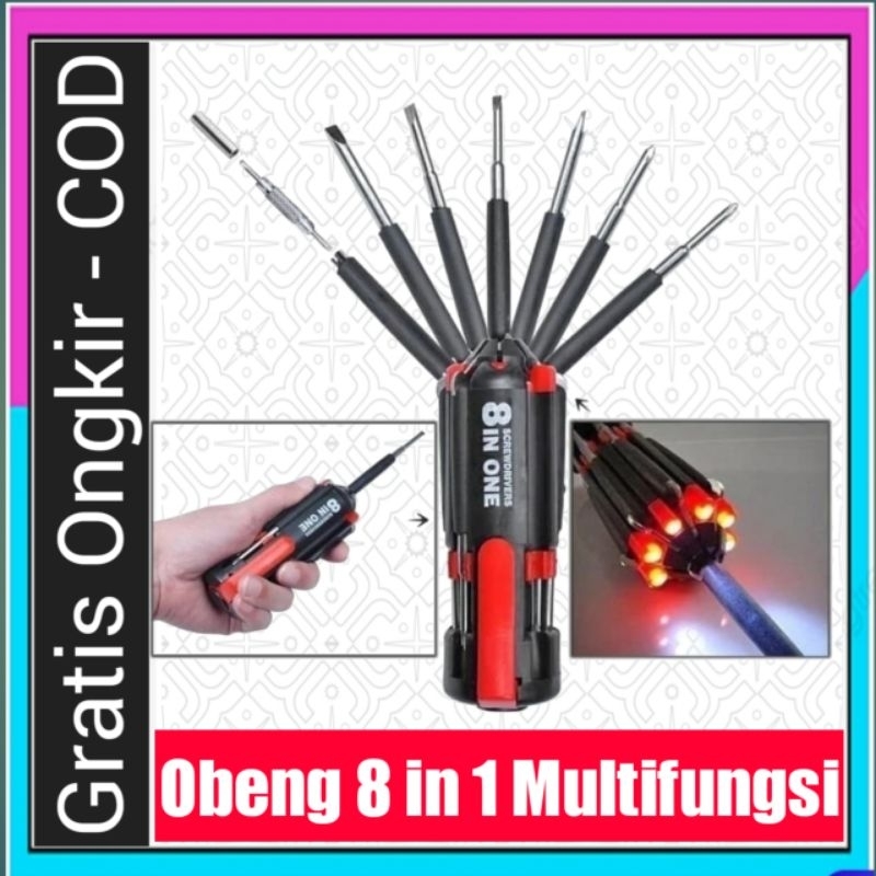 Obeng 8in1 Multifungsi + Lampu LED