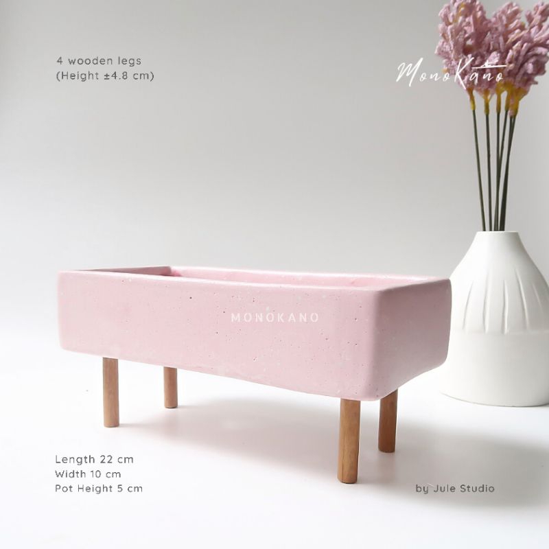 Rectangle Pot | Pink - 4 Wooden Legs/Pot Semen Kotak Persegi Panjang 4 Kaki kayu/Waterproof/Concrete