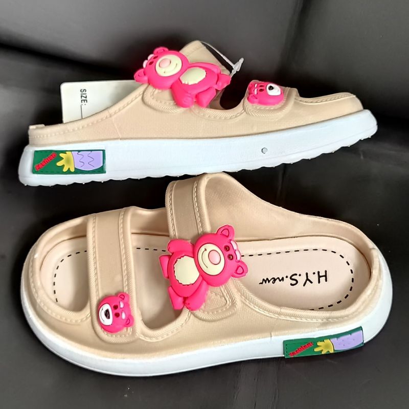 Sandal anak perempuan HYS Original Ban 2 size 24-29 Sandal import anak wanita Sendal trendy Selop doble ban Cute motif Lotso bear