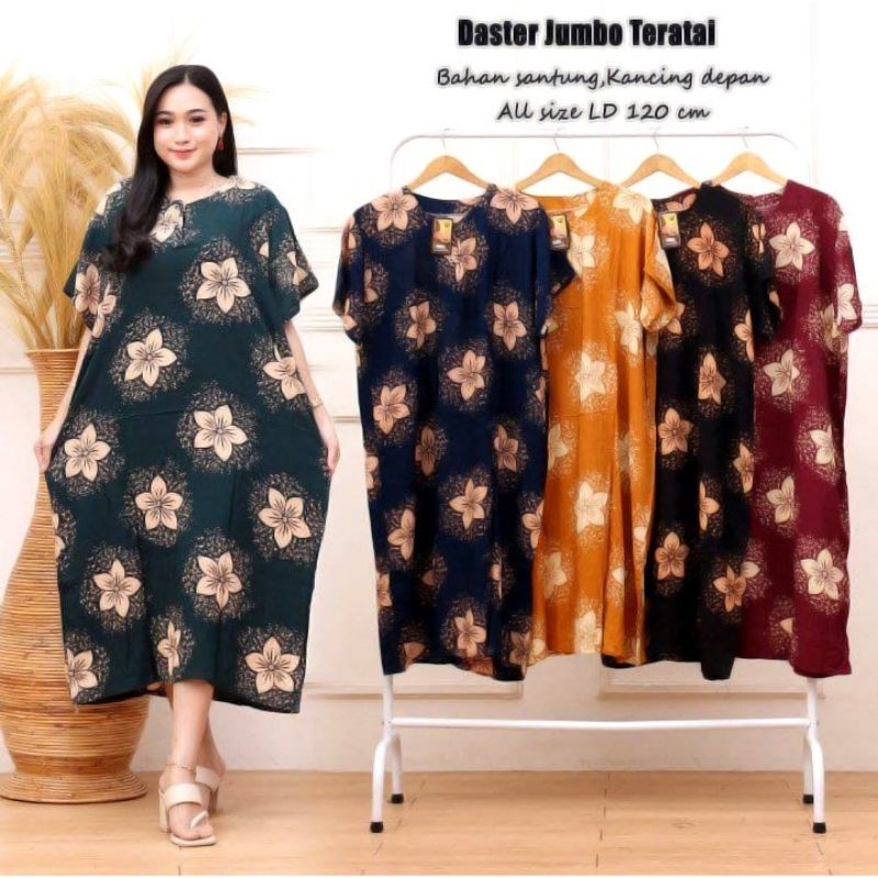 ECER DASTER IBU JUMBO LENGAN PENDEK BUSUI | DASTER JUMBO RAYON KANCING DEPAN LD 120 | HOMEDRESS KEKI