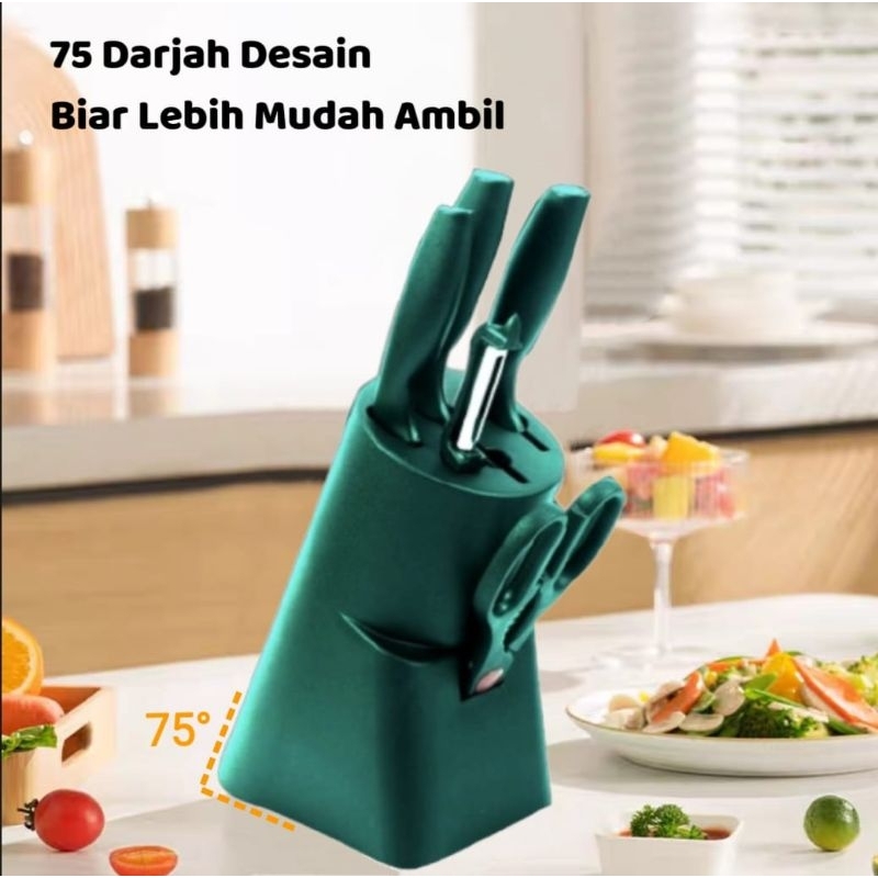 Pisau set Gunting Dapur 6 In 1 Anti Lengket Warna Warni⭐ Mrlion ⭐