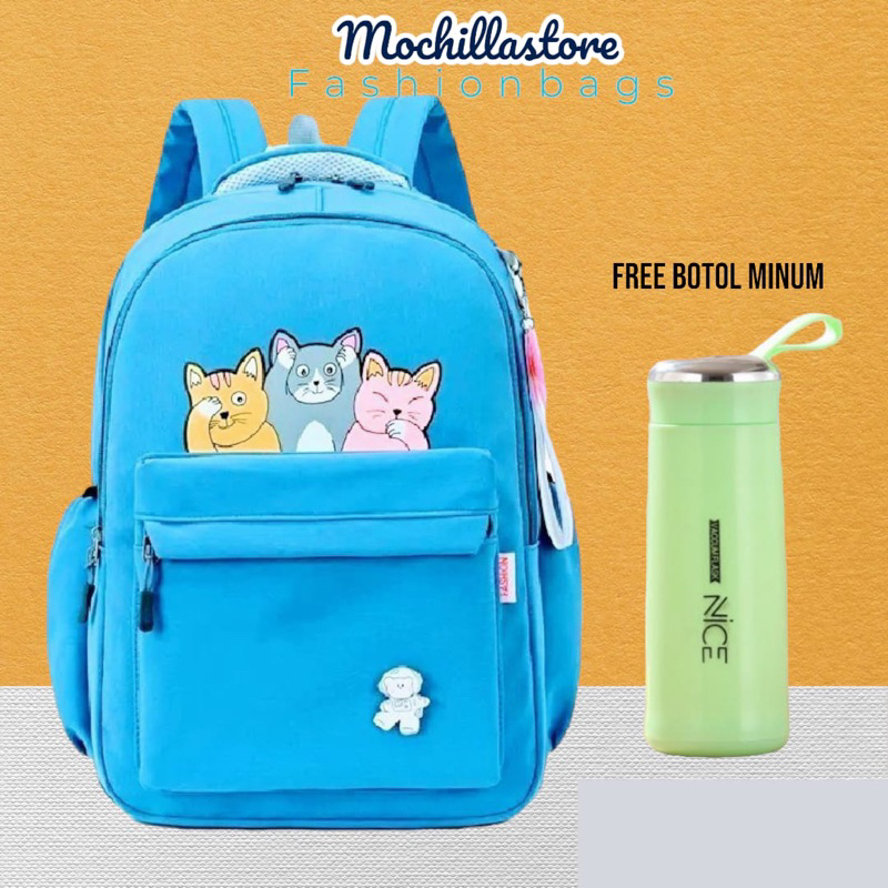 Mochillastore - Tas Ransel Backpack Perempuan Tas Sekolah SD SMP SMA Tas COD Tas Motif ThreeCat Muatan Besar Masuk Buku Paket Dan Laptop Terbaru Terpopuler Termurah