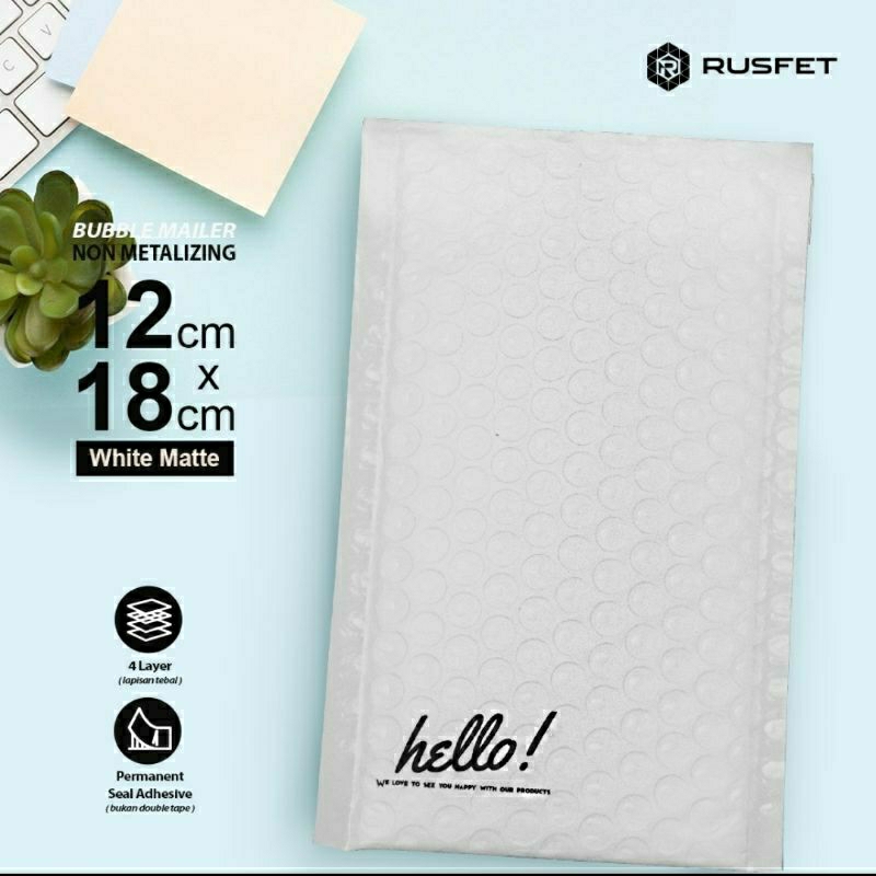 BUBBLE MAILER /amplop bubble premium/ security bag rusfet 12x18 + 4cm WHITE MATTE