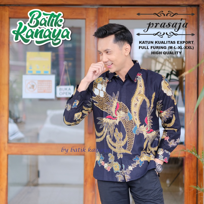 PRASAJA Kemeja Batik Pria Lengan Panjang Berlapis Furing Bahan Katun Berkualitas Ekspor