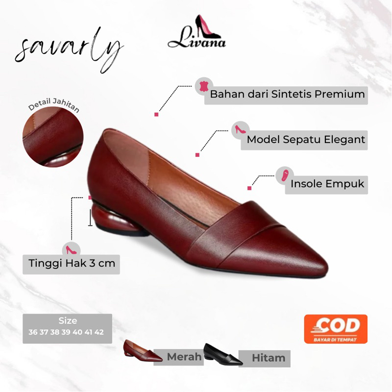 Sepatu Sendal Savarly Hak Bulat Tinggi 3cm Livana