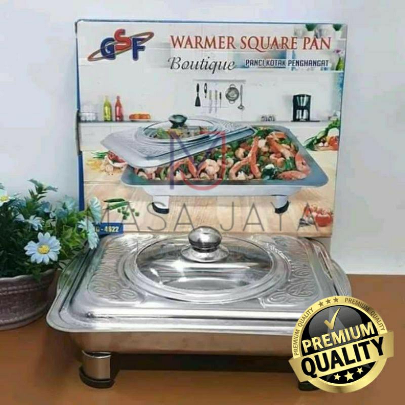 Warmer Square Pan Stainless Steel GSF 4622 / Warmer Tutup Setengah Kaca panci kotak penghangat