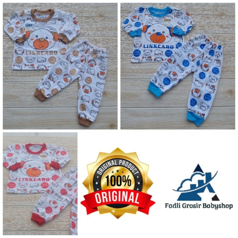 Setelan Bayi Motif Linkcard Lengan Panjang Baju Celana Bayi Kancing Bahu Setelan Bayi Usia 2-12 Bulan Terbaru