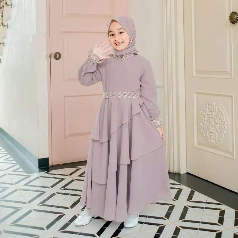 TERBARU MIKAYLA DRESS KIDS + KERUDUNG USIA 7-8 TAHUN CERUTY BABYDOL AKSEN RENDA DIBAGIAN DEPAN FULL PURING / GAMIS CANTIK ANAK / BAJU ANAK PEREREMPUAN KEKINIAN OOTD