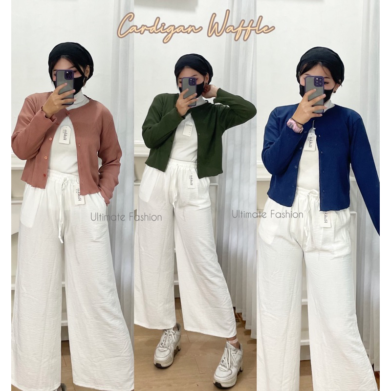 Cardigan Waffle Crop Necy / Atasan Wanita / Crop Top Korea Import Rakku 235