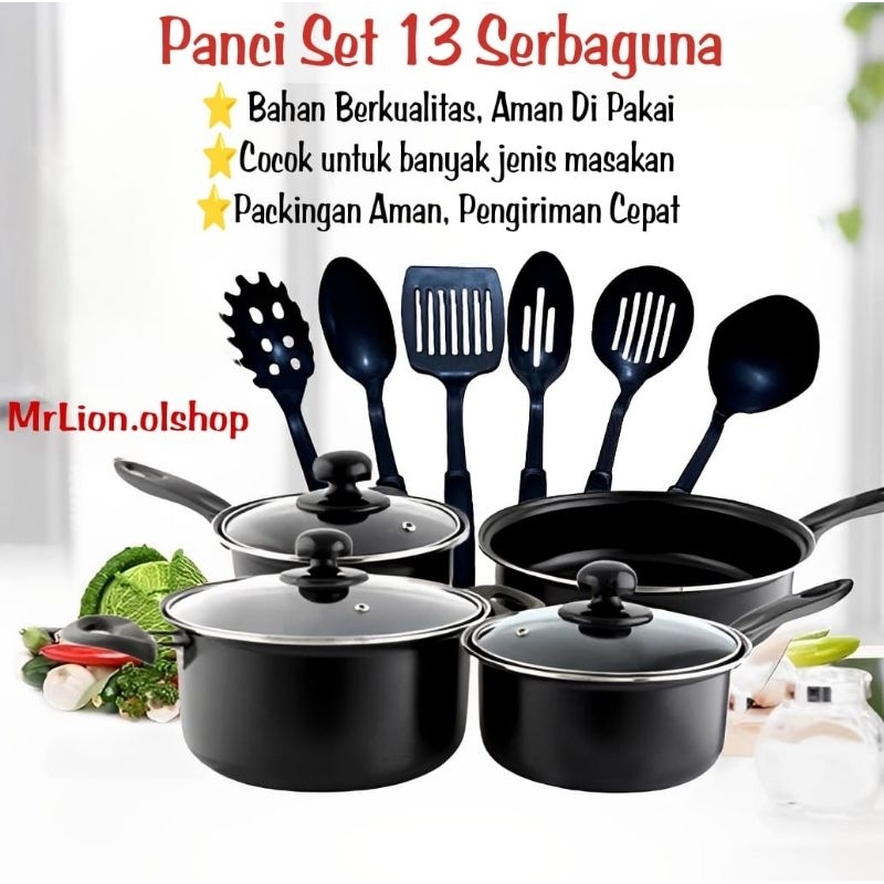 Panci Set 13 Tutup Kaca Serbaguna Panci Set Lengkap Stainless Steel⭐MrLion.olshop⭐