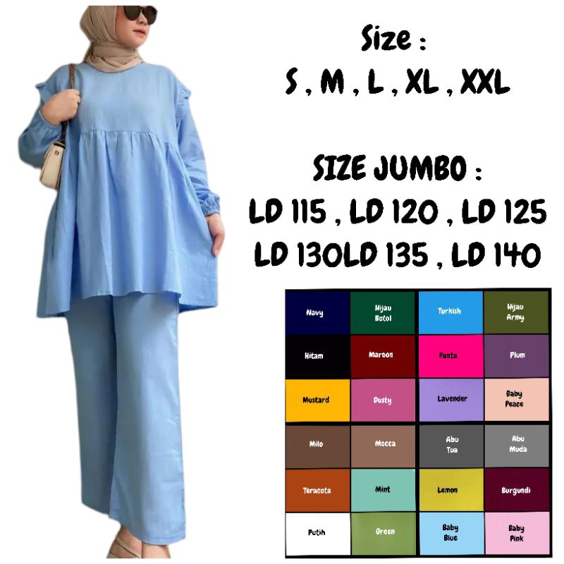 ATASAN + CELANA SIZE S,M,L,XL,XXL & JUMBO LD 115,LD120,LD125,LD130,LD135,LD140 SETELAN HIJAB WANITA 