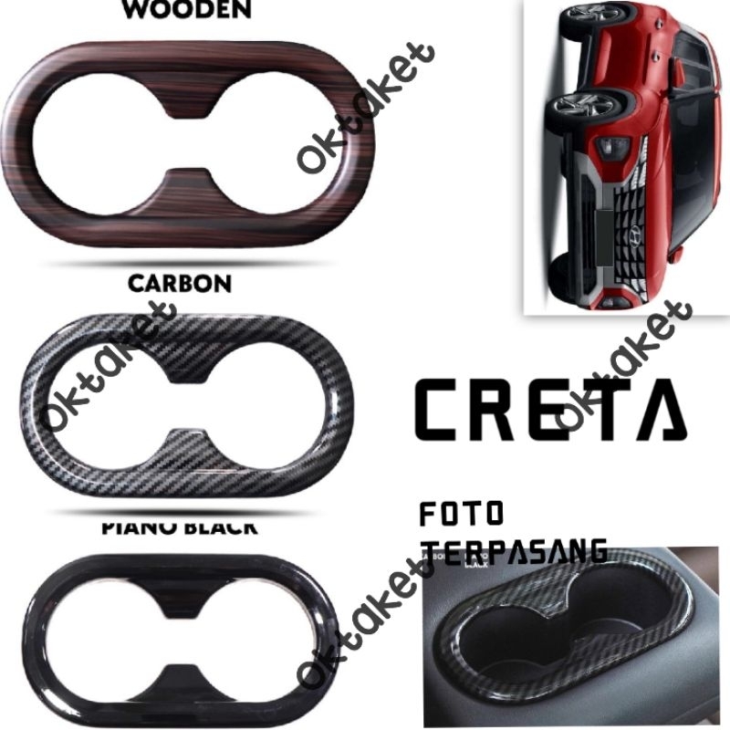 panel cup Holder Hyundai Creta 2022 2023 Hitam Wood Carbon Otoproject