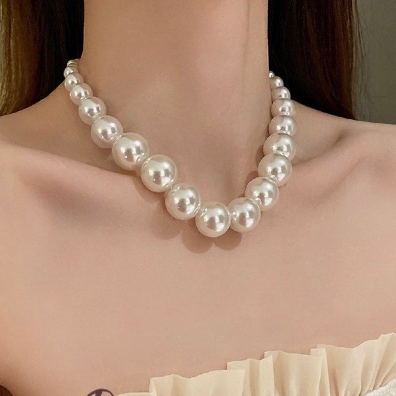 ISANUR97 Necklace Pearl Big Kalung Mutiara Choker Aksesoris Kalung Pearl Rantai Klavikula Hias Mutiara Untuk Aksesoris Perhiasan