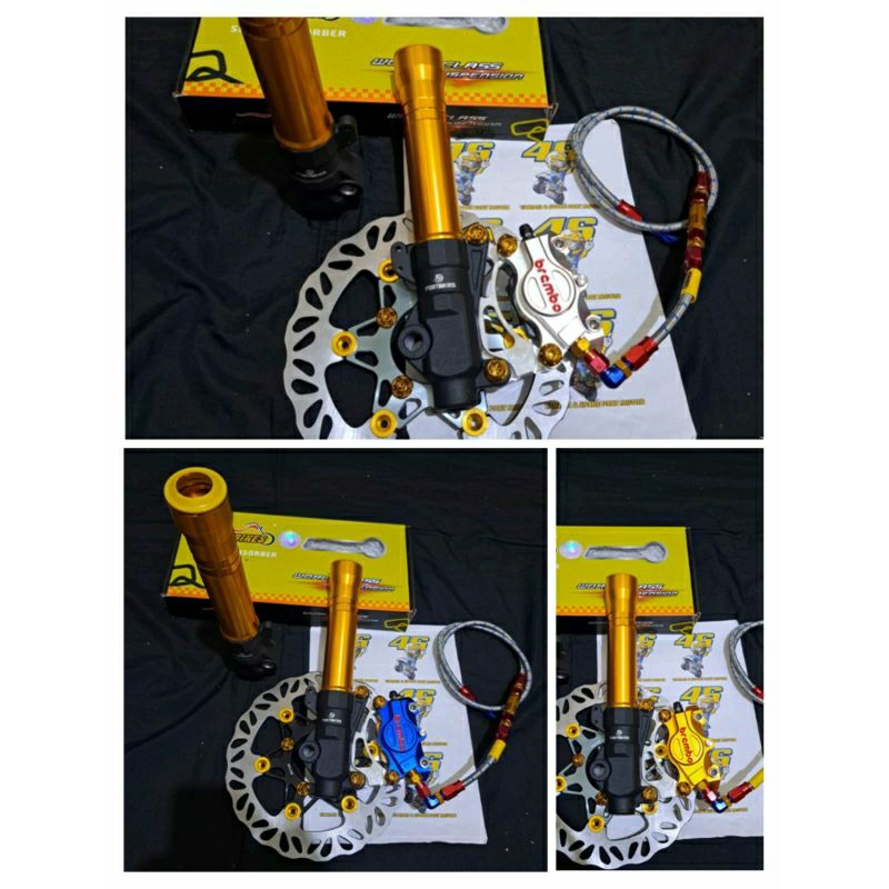 PAKET TABUNG SHOCK RT STAGE HONDA BEAT, VARIO, SCOOPY + KALIPER 2P BREMBO  + PIRINGAN LUBANG 4. ISI 