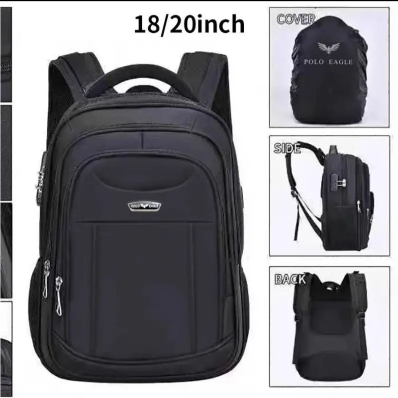 Tas Ransel Laptop POLO EAGLE / Tas Ransel import 18 Inch bisa expanding ORI - USB PORT