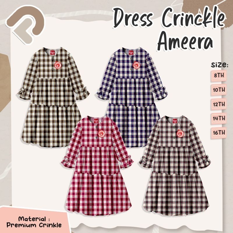 READY DREES GAMIS CRINCKLE AMEERA motif flanel kotak kotak size 8-16 T nablfashion