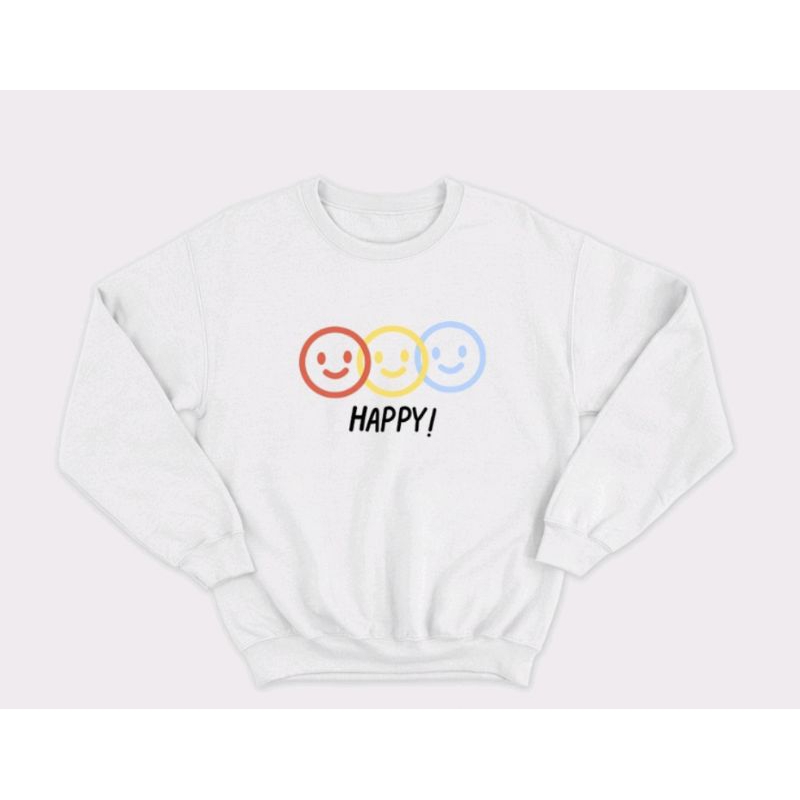 Happy Emoji Basic Sweater Sablon Unisex Pria - Wanita Size xxl. xxxl. xxxxl. xxxxxl.