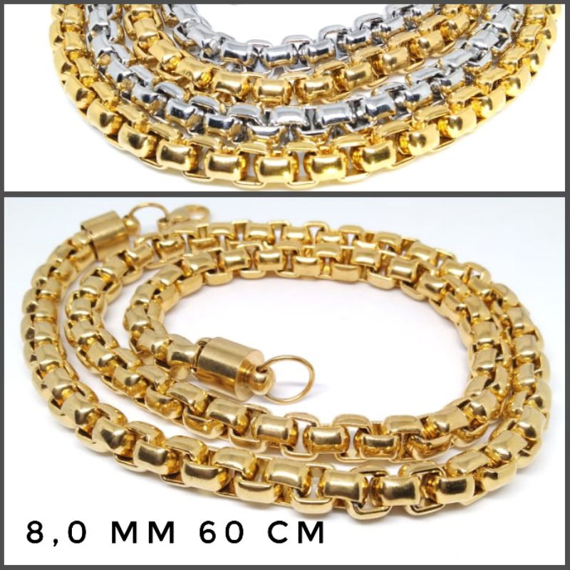 kalung Titanium Pria Rantai Rolo Besar 60 cm