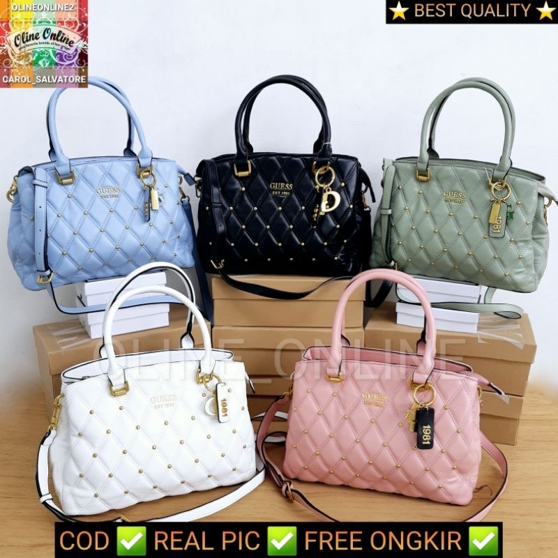 tas triana satchel office bag women studded manik manik paku quilted sage green crystal blue white beige pink black ready stock tas besar muat banyak roomy 3 sekat 4g tali panjang jinjing gs cirebon indramayu majalengka kuningan losari ciledug sindanglaut