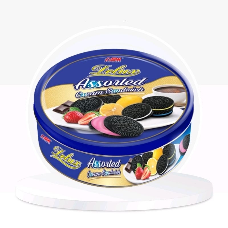 

ASW Delux Assorted Cream Sandwich Tin 250 GR - Biskuit Kaleng Lebaran